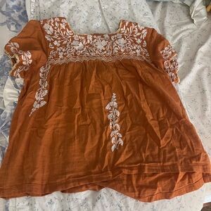 THML Orange Blouse with White Embroidery